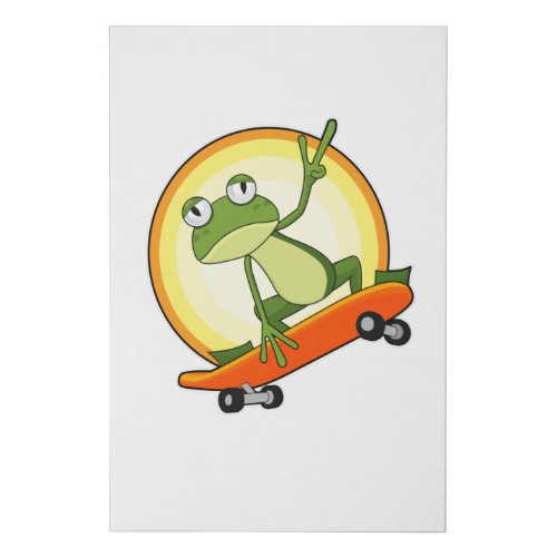 Frog as Skater with Skateboard Faux Canvas Print