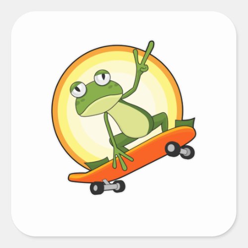 Frog as Skater with Skateboard Square Sticker