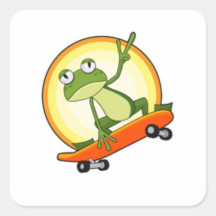 Frog as Skater with Skateboard Square Sticker
