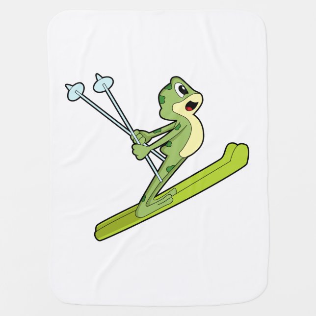 Frog as Ski jumper with Ski.PNG Baby Blanket (Front)
