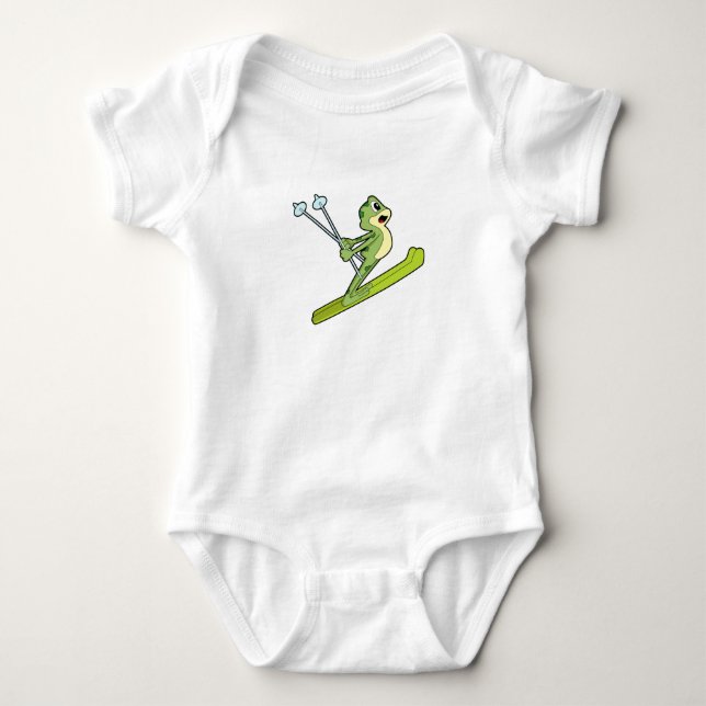 Frog as Ski jumper with Ski.PNG Baby Bodysuit (Front)