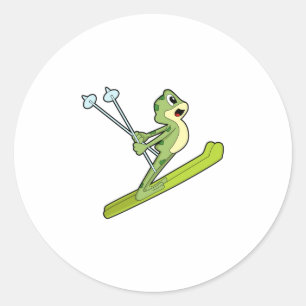 Frog as Ski jumper with Ski.PNG Classic Round Sticker