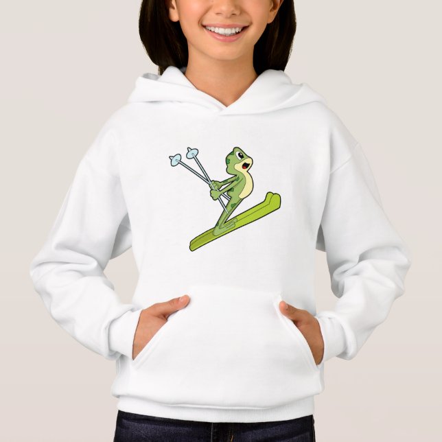 Frog as Ski jumper with Ski.PNG Hoodie (Front)