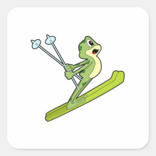 Frog as Ski jumper with Ski.PNG Square Sticker