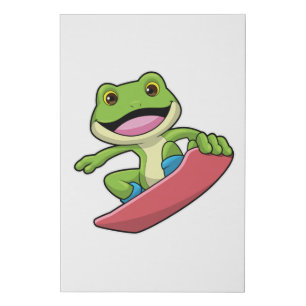 Frog as Snowboarder with Snowboard Faux Canvas Print