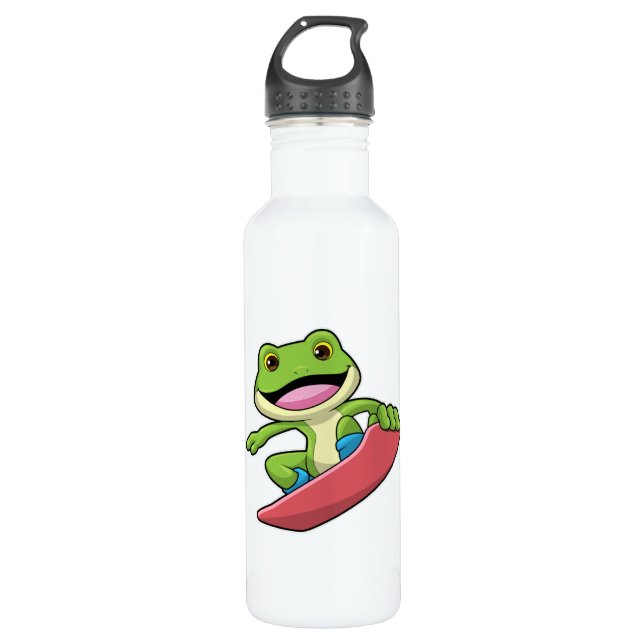 Frog as Snowboarder with Snowboard Stainless Steel Water Bottle (Front)