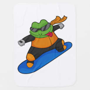Frog as Snowobarder with Snowboard Baby Blanket
