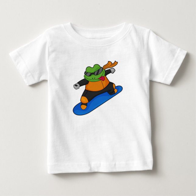 Frog as Snowobarder with Snowboard Baby T-Shirt (Front)