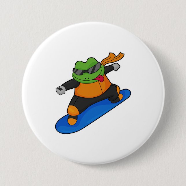 Frog as Snowobarder with Snowboard Button (Front)
