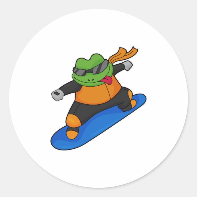 Frog as Snowobarder with Snowboard Classic Round Sticker (Front)