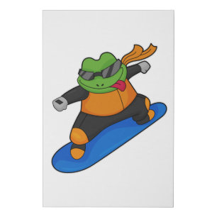 Frog as Snowobarder with Snowboard Faux Canvas Print