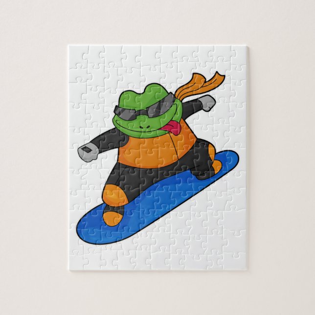 Frog as Snowobarder with Snowboard Jigsaw Puzzle (Vertical)