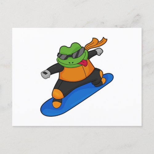 Frog as Snowobarder with Snowboard Postcard