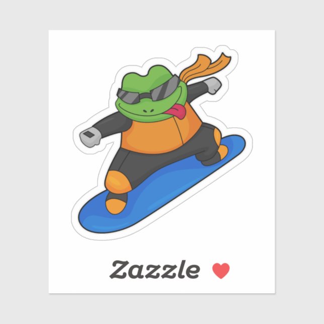 Frog as Snowobarder with Snowboard Sticker (Sheet)