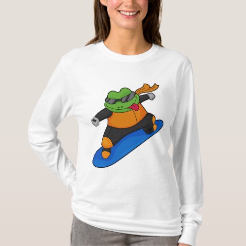Frog as Snowobarder with Snowboard T_Shirt