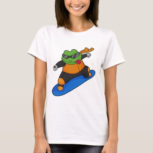 Frog as Snowobarder with Snowboard T_Shirt