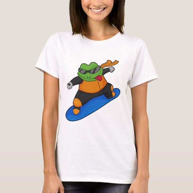 Frog as Snowobarder with Snowboard T-Shirt (Front)