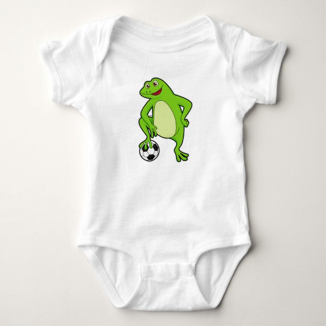 Frog as Soccer player with Soccer ball Baby Bodysuit (Front)