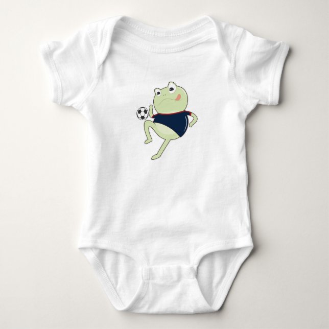 Frog as Soccer player with Soccer ball Baby Bodysuit (Front)