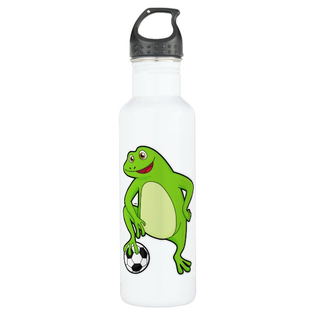 Frog as Soccer player with Soccer ball Stainless Steel Water Bottle (Front)
