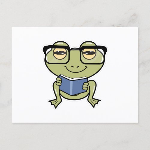 Frog as Student with Book Postcard