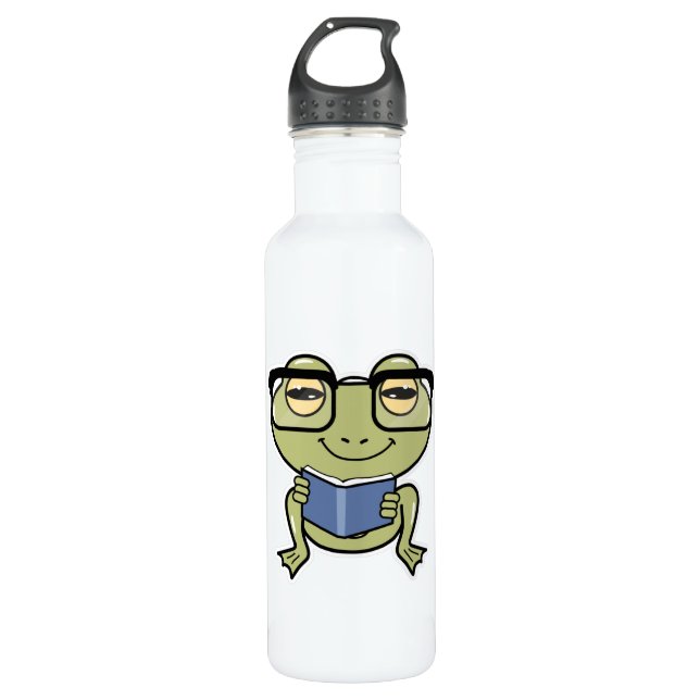 Frog as Student with Book Stainless Steel Water Bottle (Front)