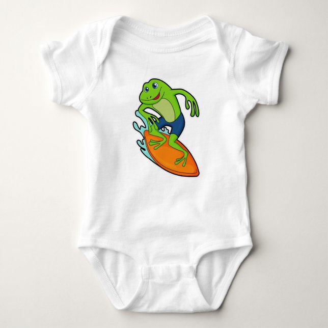 Frog as Surfer with Surfboard Baby Bodysuit (Front)