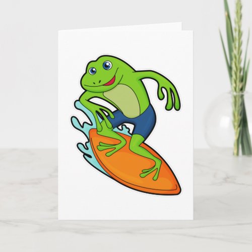 Frog as Surfer with Surfboard Card