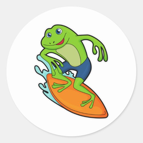 Frog as Surfer with Surfboard Classic Round Sticker