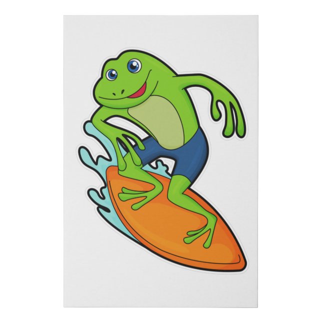 Frog as Surfer with Surfboard Faux Canvas Print (Front)
