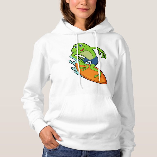 Frog as Surfer with Surfboard Hoodie (Front)