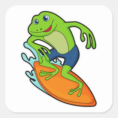Frog as Surfer with Surfboard Square Sticker