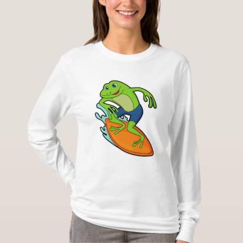 Frog as Surfer with Surfboard T_Shirt