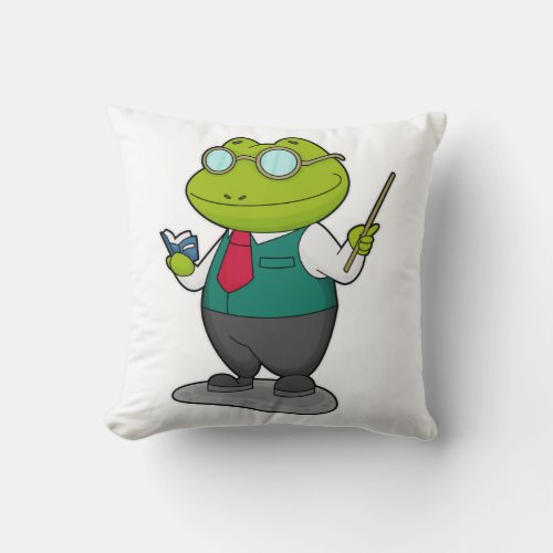 Frog as Teacher with Book Throw Pillow