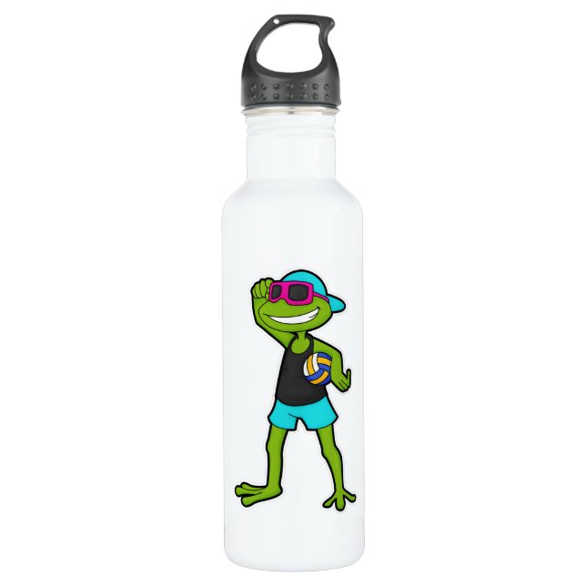 Frog as Volleyball player with Volleyball Stainless Steel Water Bottle (Front)