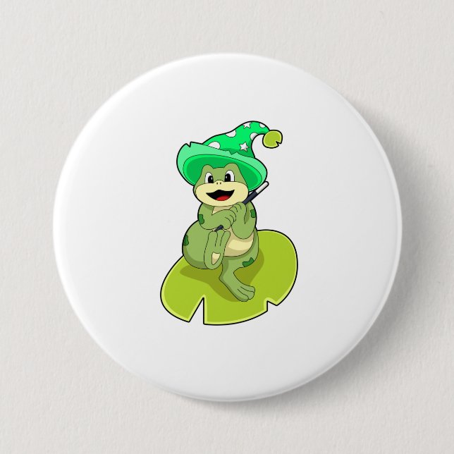Frog as Wizard with Magic wand Button (Front)