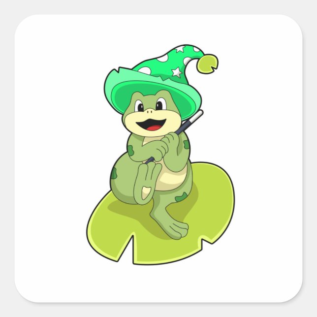 Frog as Wizard with Magic wand Square Sticker (Front)