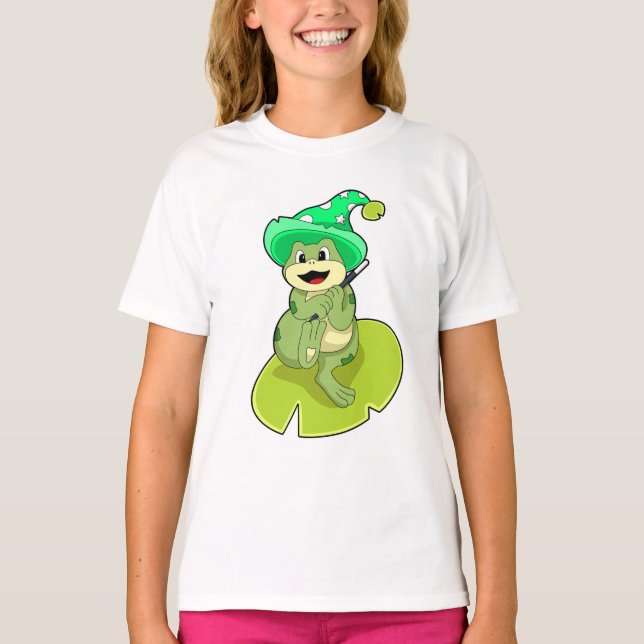 Frog as Wizard with Magic wand T-Shirt (Front)