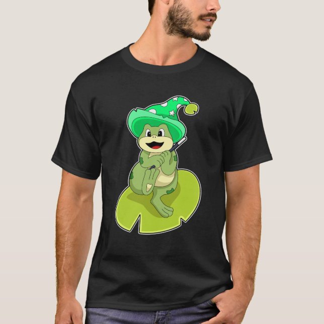 Frog as Wizard with Magic wand T-Shirt (Front)