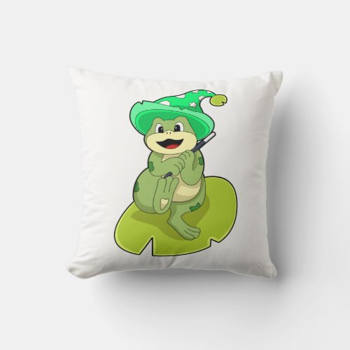 Frog as Wizard with Magic wand Throw Pillow