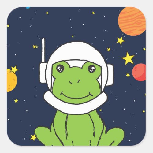 Frog Astronaut Animal With Space Helmet Clipart Square Sticker