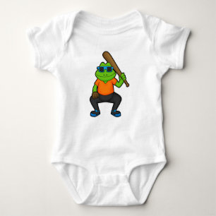 Frog at Baseball with Baseball bat & Sunglasses Baby Bodysuit