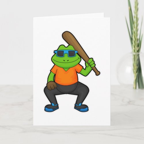 Frog at Baseball with Baseball bat  Sunglasses Card