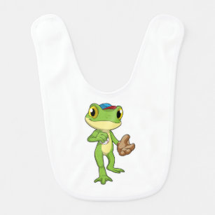 Frog at Baseball with Baseball glove Baby Bib