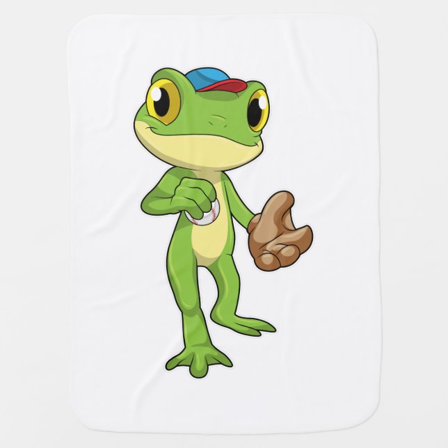 Frog at Baseball with Baseball glove Baby Blanket (Front)