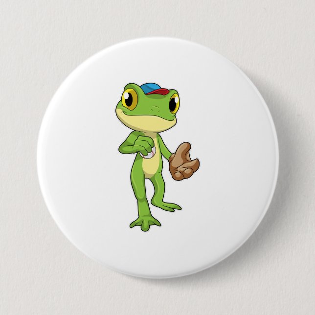 Frog at Baseball with Baseball glove Button (Front)