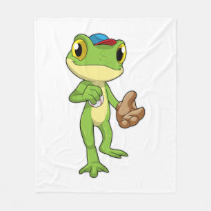 Frog at Baseball with Baseball glove Fleece Blanket