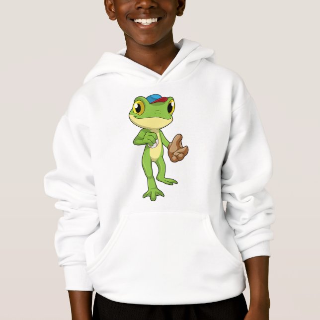 Frog at Baseball with Baseball glove Hoodie (Front)