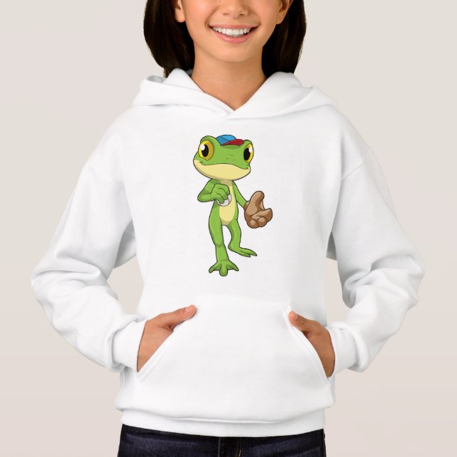 Frog at Baseball with Baseball glove Hoodie (Front)
