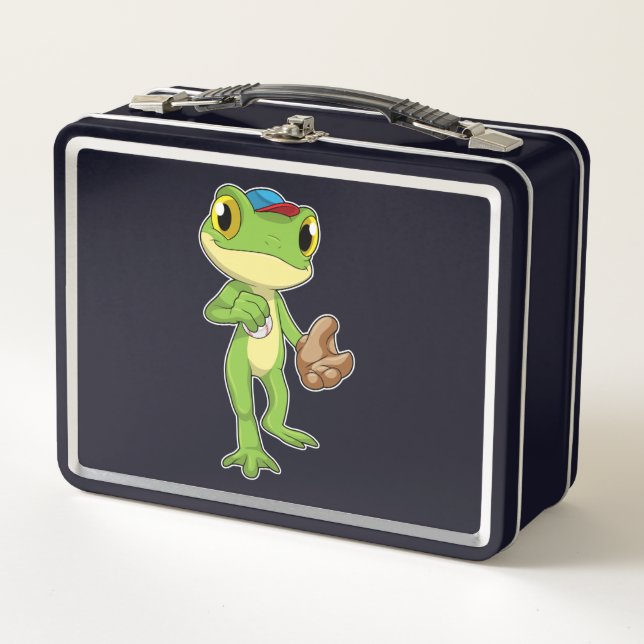 Frog at Baseball with Baseball glove Metal Lunch Box (Front)